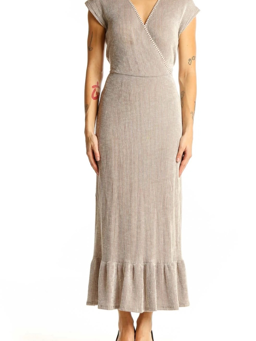 Caution To The Wind Striped Tan and Cream Wrap Maxi Dress